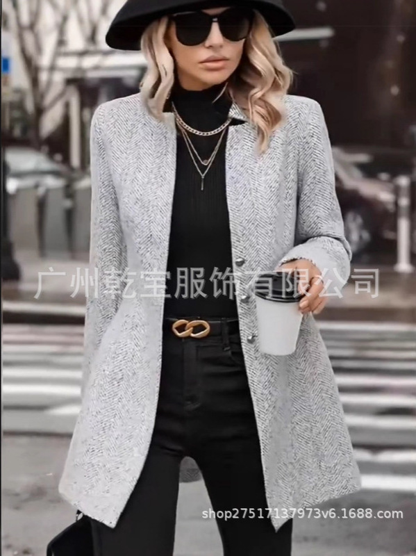 2025现货新款跨境外贸欧美女装热销款春秋款单排多扣立领西装外套|undefined