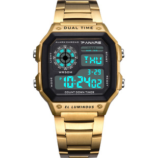Square Classic Retro Waterproof Multi-Functional Sports Electronic Watch Square Fashion Electronic Watch Same Luminous Alloy Watch