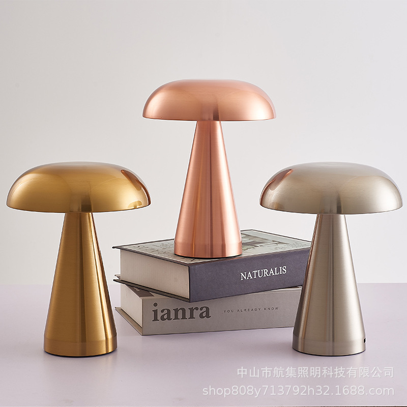 Cross-Border Metal Led Bar and Restaurant Table Lamp, Retro Creative Mushroom Tabletop Lamp, USB Charging Touch Atmosphere Light
