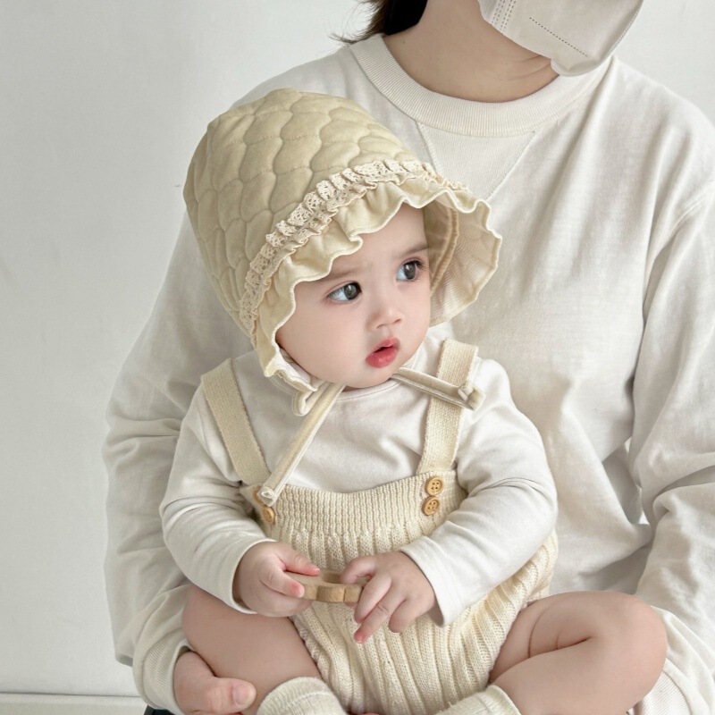 3-18 Months Baby Hat Autumn and Winter Baby Girl Palace Hat Sun Hat Lace Edge Rope Warm Hat Foreign Style and Good Texture