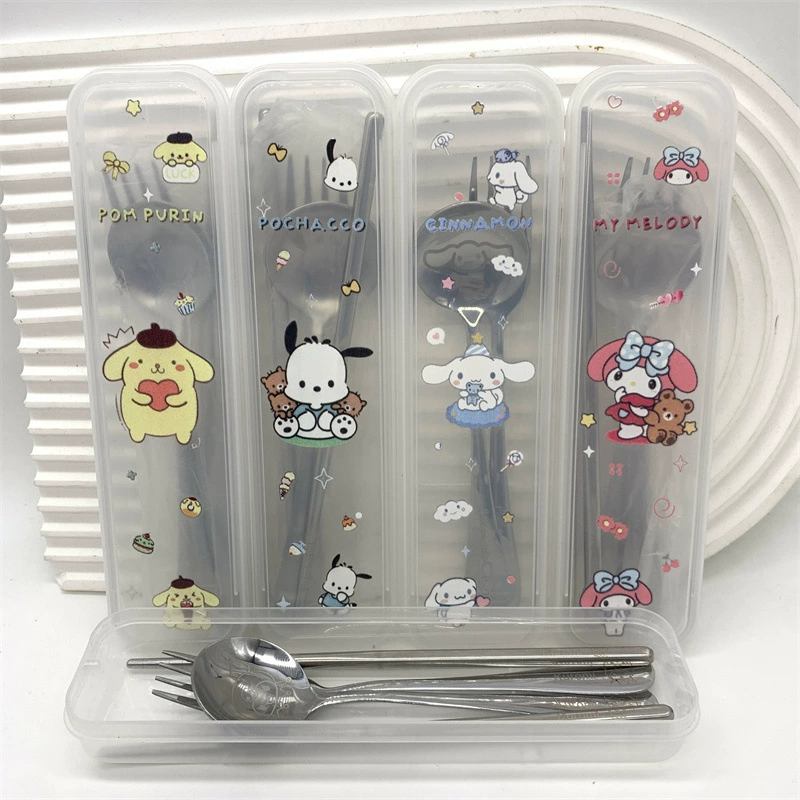 Портативный набор столовых приборов (Sanrio) Cinnamoroll 3 предмета — ложка, вилка, футляр, лёгкий дорожный набор