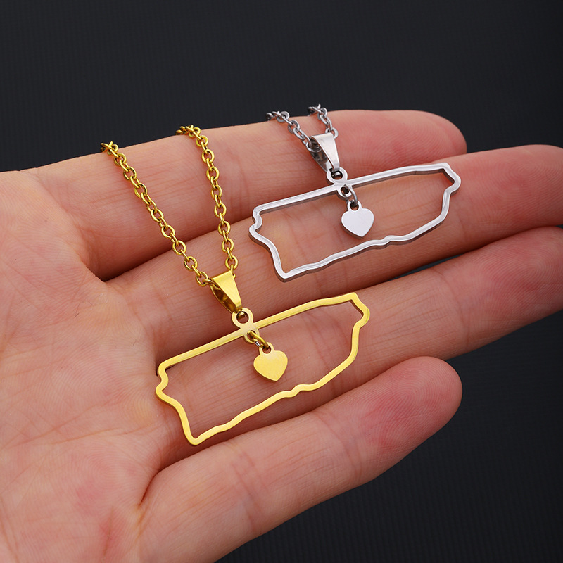 Stainless Steel 18K Gold Plated Casual Simple Style Plating Hollow Out Map Heart Shape None Pendant Necklace Long Necklace display picture 3