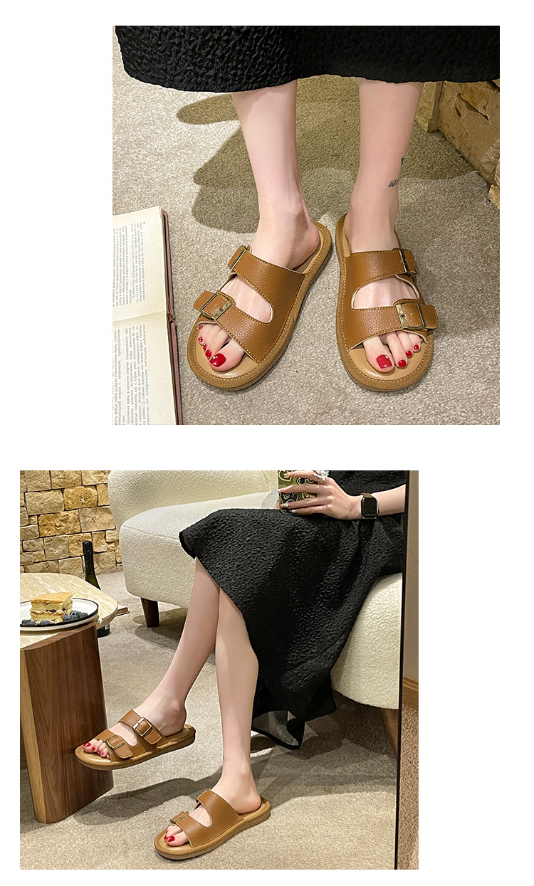 Effen kleur Alles komt overeen met één woord Riemgesp Lente en zomer Nieuw Zachte onderkant Fabriek Directe levering Casual ronde neus Dames S_voghion.com