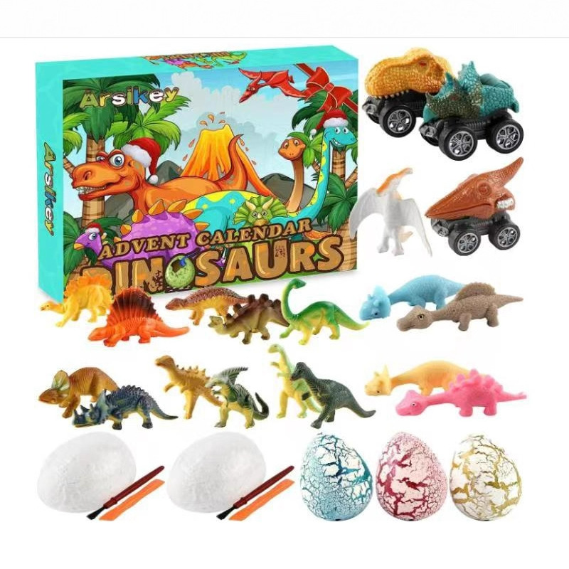 Tarjeta de identificación de dinosaurio transfronteriza caja ciega Tyrannosaurus coche de juguete Triceratops tubo telescópico extrusión CALENDARIO DE cuenta atrás
