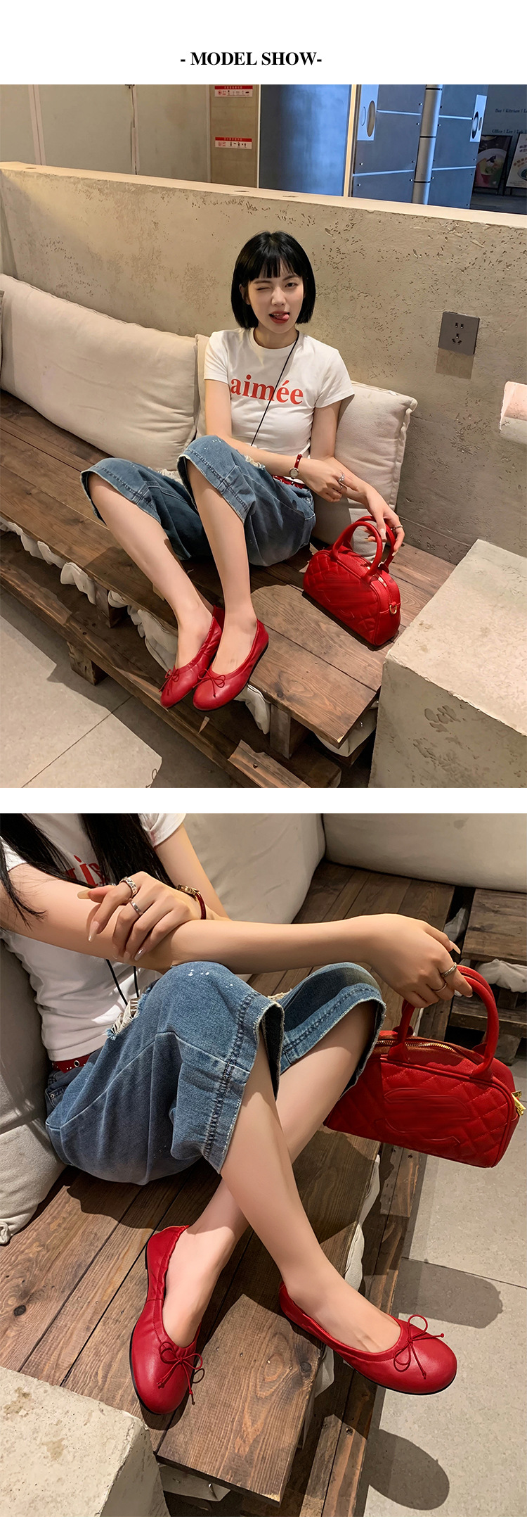 Giày ballet nữ da cừu mũi tròn nơ bướm đế bệt mềm mại — màu nâu chi tiết 5
