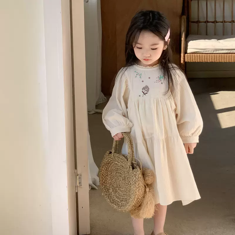女童连衣裙2025春季女宝宝刺绣连衣裙洋气儿童长袖公主裙韩版长裙