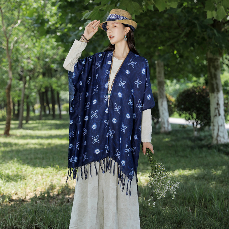 2023 nuevo estilo étnico en forma de diamante bufanda de algodón y lino bufanda de viaje Yunnan cálido protector solar