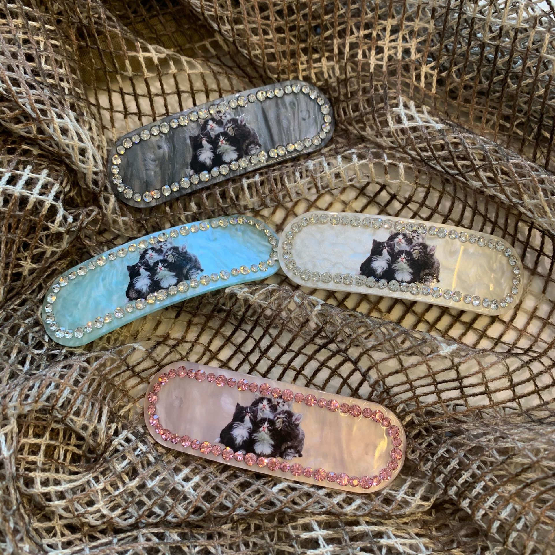 ins Sweet Cool Spice Girl Cute Cat Sapphire Blue Headwear Side Spring Hairpin BB Clip Duckbill Bangs Headwear Women