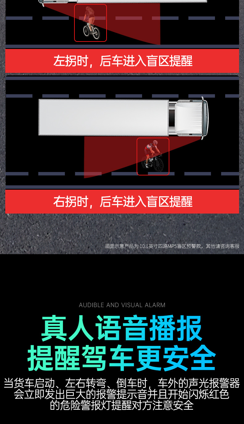 Truck Dash Cam 4-Channel Remote Blind Spot Warning Full Color Night Vision Backup Camera Universal