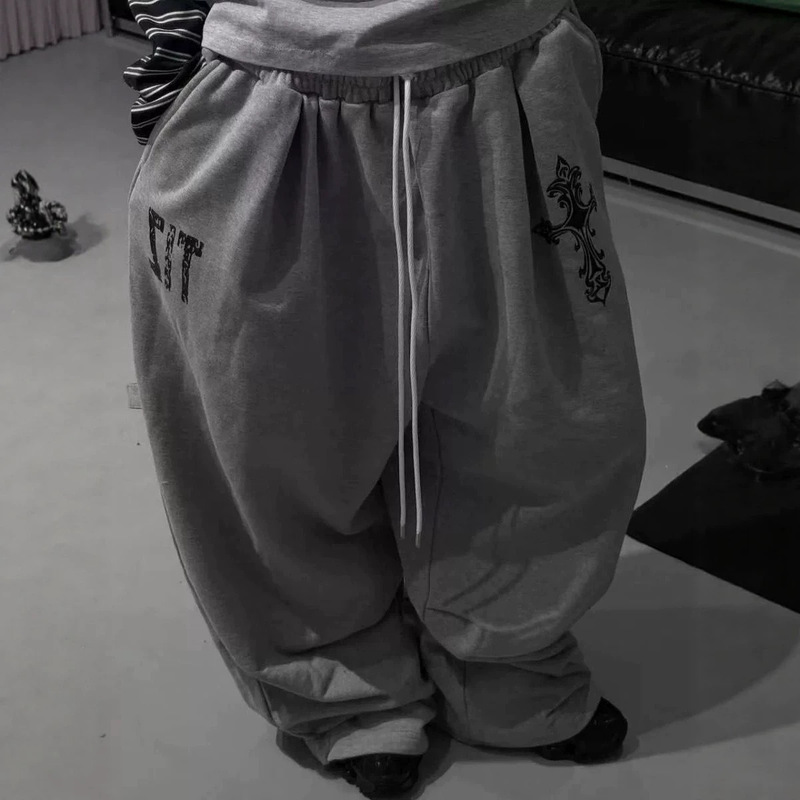 【Cross Series】Tiz American-Style Loose-Fitting Drapey Side-Tie Printed Wide-Leg Sweatpants Unisex 【Cross Series】Tiz American-Style Loose-Fitting Drapey Side-Tie Printed Wide-Leg Sweatpants Unisex