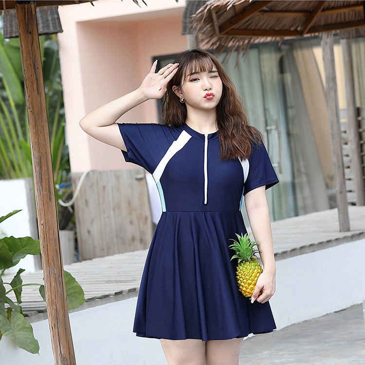 New Plus-Size Women's Swimsuit with Conservative Tummy Coverage, One-Piece Skirt Style, Anti-Exposure, and Body-Covering Design