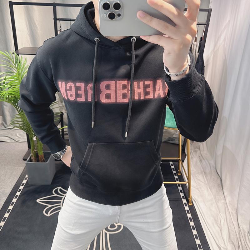 【源头工厂】欧洲站2025秋季连帽卫衣男个性字母印花修身潮牌套头