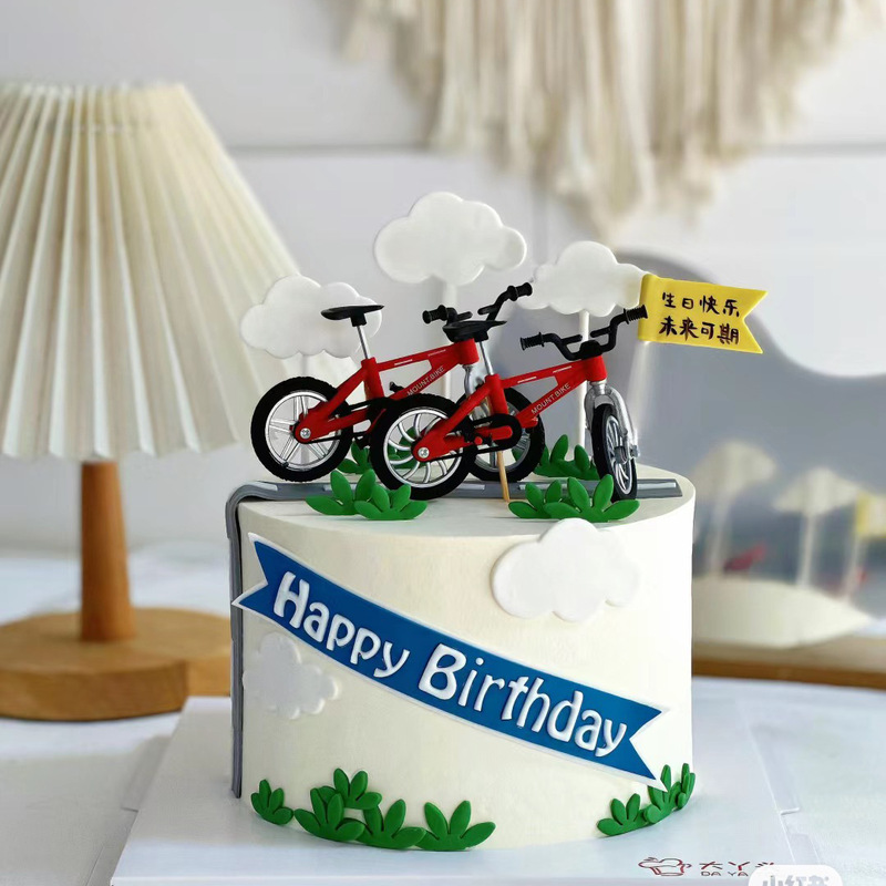 Internet Celebrity Ins Biker Birthday Cake Decoration Decoration Plastic Bicycle Mountain Bike Decoration Sports for Boys and Girls