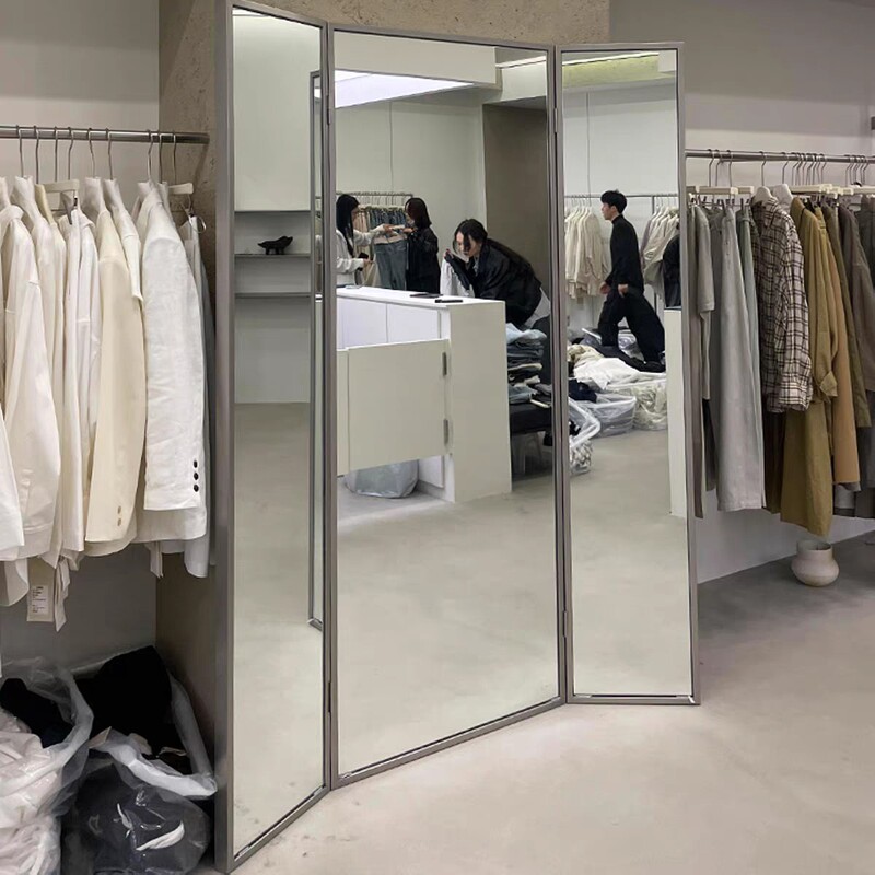Clothing Store Mirror Stainless Steel Three-Sided Foldableing Full-Length Mirror Wedding Dress Store Beauty High-Definition Mirror Women's Special Fitting Mirror