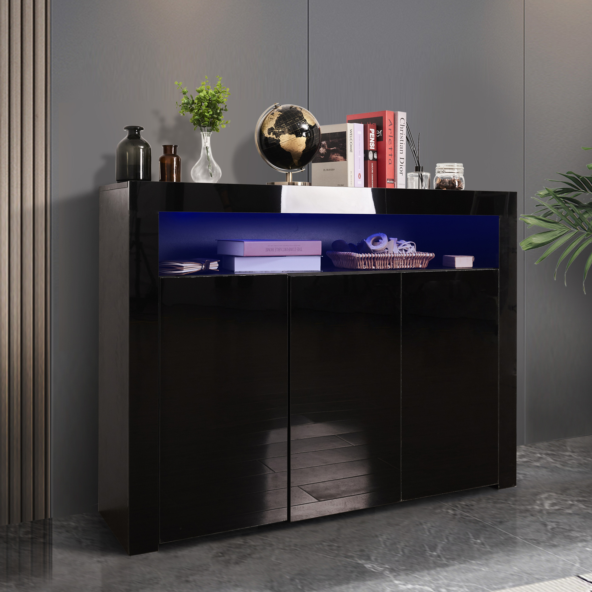 Moderno estilo minimalista Aparador de madera gabinete de cocina gabinete de almacenamiento armario de té con luces LED
