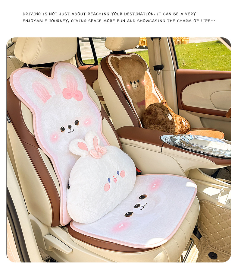 Cartoon Car Seat Cushion Winter Plush Cute Car Rear Seat Cushion Thickened Warm Car Seat Cover
