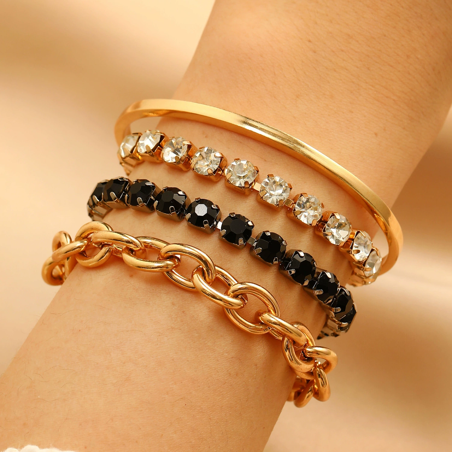 Metal Bracelet Set, 4-Piece Multi-Style (hip-hop, punk, European) – mixed finishes