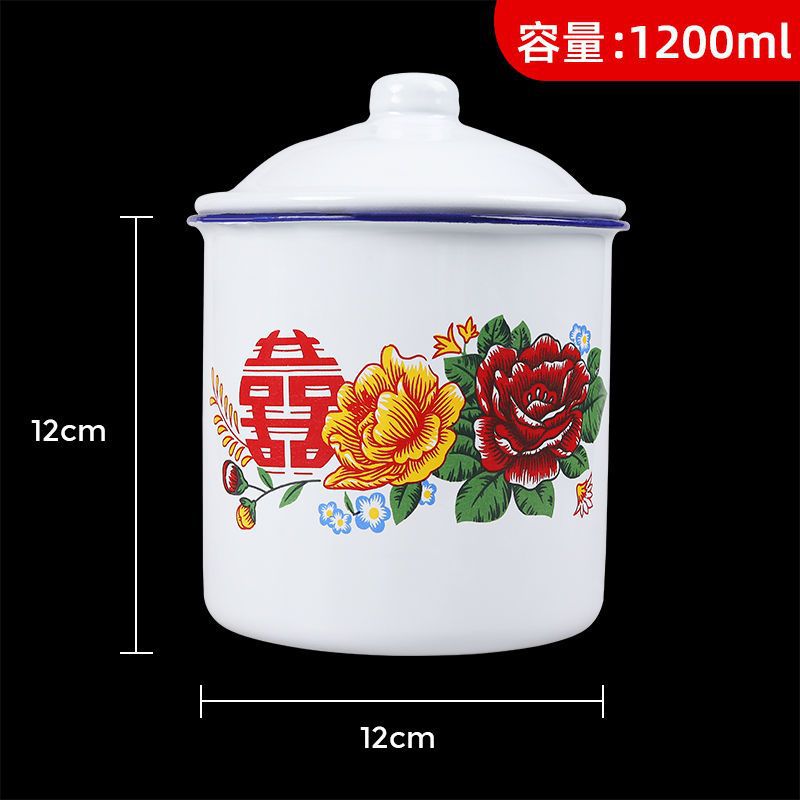 Taza de esmalte para el hogar nostálgico 8 clásico antiguo estilo antiguo con tapa de gran capacidad 9 tazas de agua olla de té retro de hierro