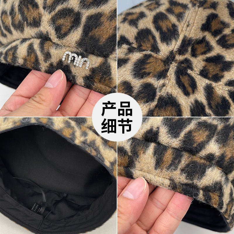 豹纹贝雷帽子女秋冬季文艺复古秋冬八角帽网红个性百搭画家报童帽|undefined