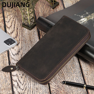 Cross-Border Retro Crazy Horse Leather Wallet Men's Rfid Business Long High-End Clutch Bag Genuine Leather Wallet Men's Wallet