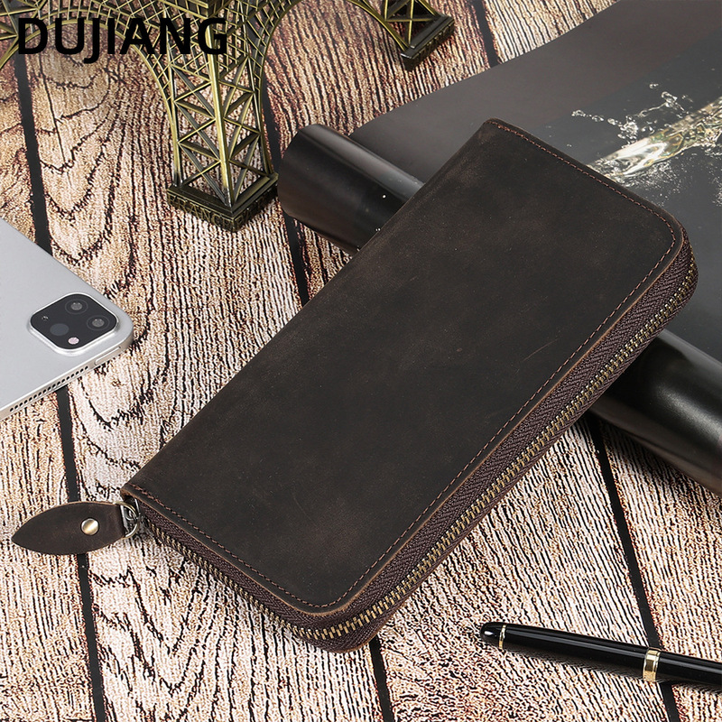 Cross-Border Retro Crazy Horse Leather Wallet Men's Rfid Business Long High-End Clutch Bag Genuine Leather Wallet Men's Wallet