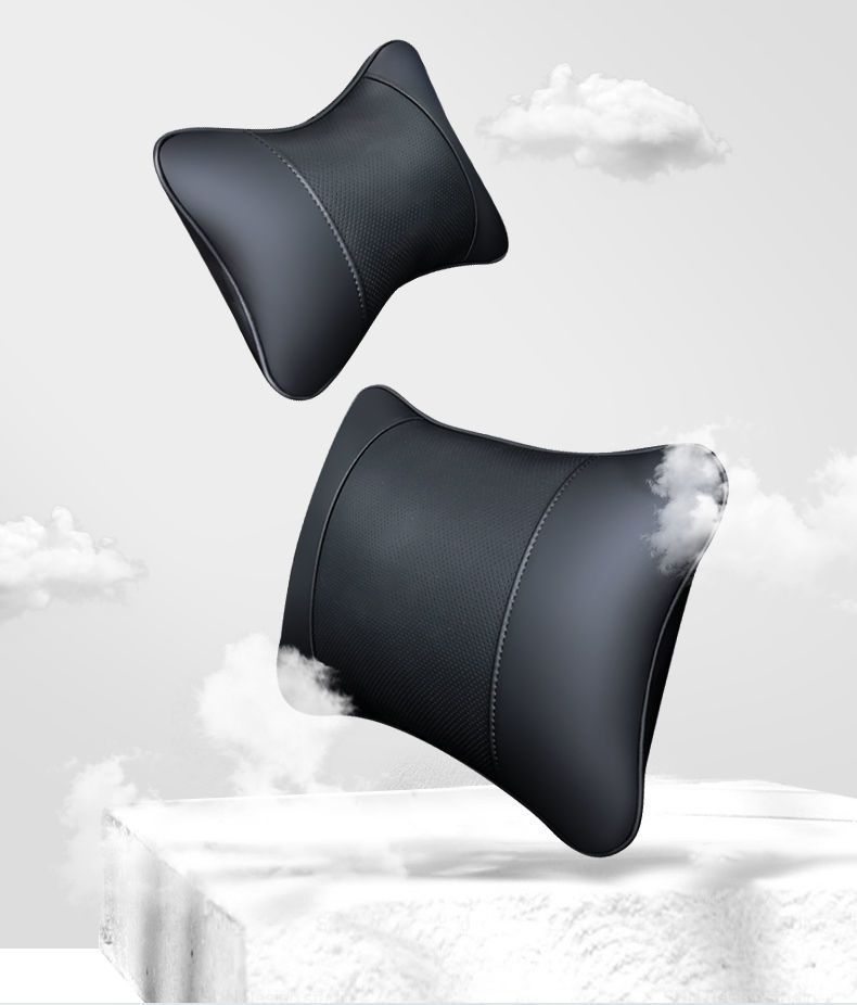 Car Headrest, Lumbar Back Cushion, a Pair of Car Neck Pillows, Genuine Leather Four-Season Universal Seat Headrest Set, High-End