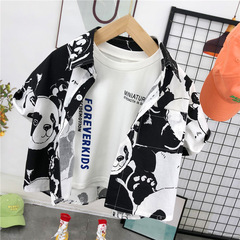 男童短袖襯衫2023韓版兒童卡通可愛寸衣寶寶夏天外衣女童洋氣上衣