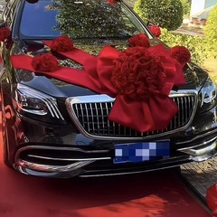 复古中式结婚主婚车布置红绣球喜庆婚庆大红花球红绣球红绸布