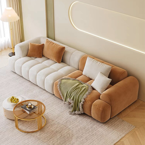 Cream style puff fabric sofa living room small apartment modern simple internet celebrity straight row sofa color matching cloud sofa