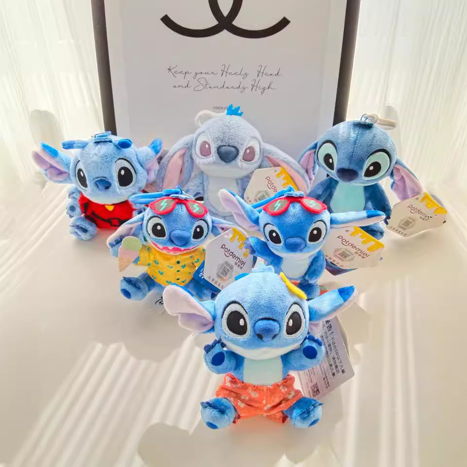 Authentic Disney Strawberry Bear Doll Stitch Doll Stuffed Toy Mickey Pendant Backpack Pendant Keychain