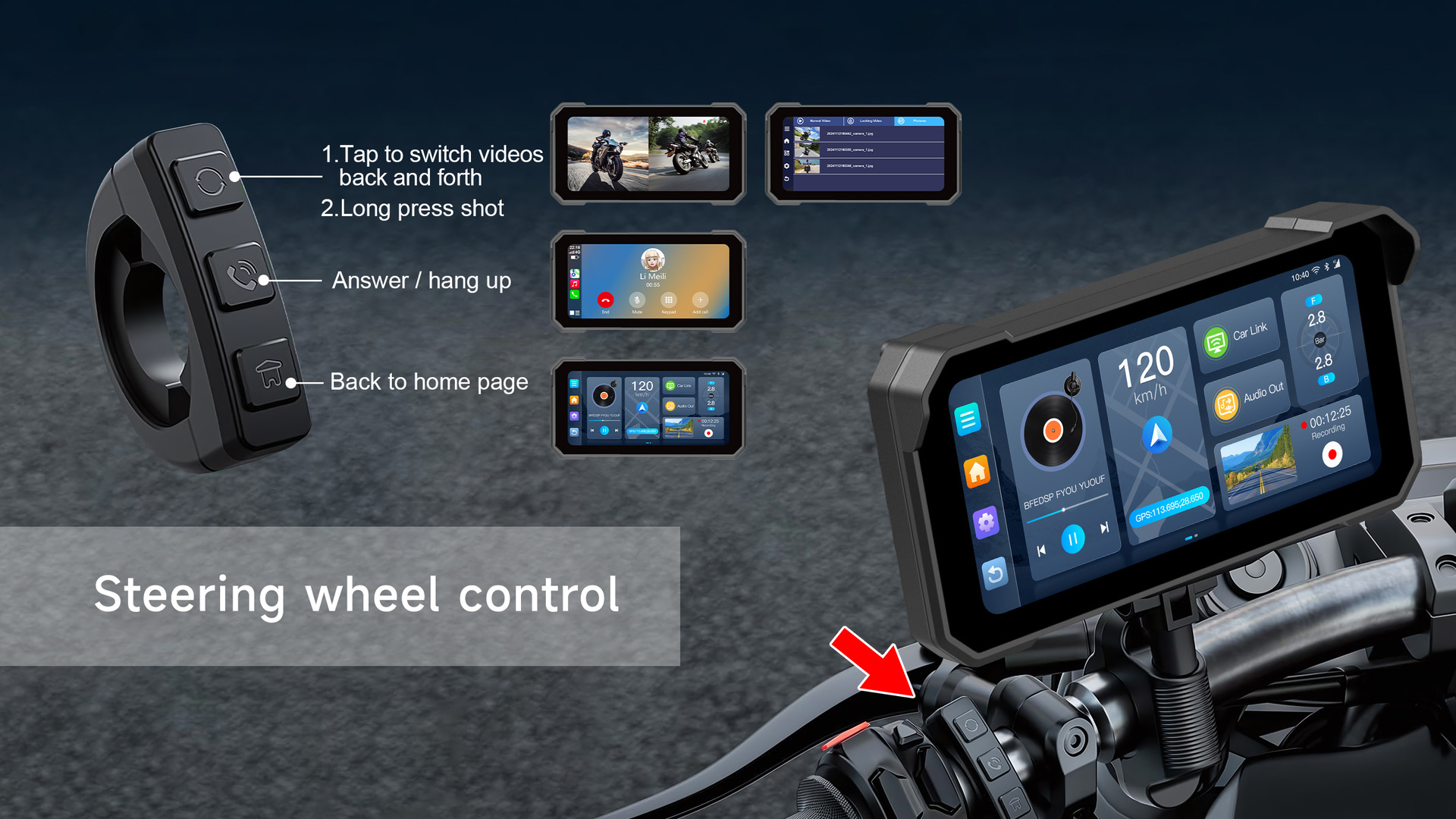 Cross-Border Customized Motorcycle Dashcam with High-Definition Dual Recording and Carplay Navigation