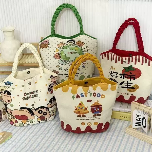 Cartoon Canvas Handbag for Women, New Cute Large-Capacity Commuter Tote Bag, Versatile Student Shoulder Bag in Ins Style