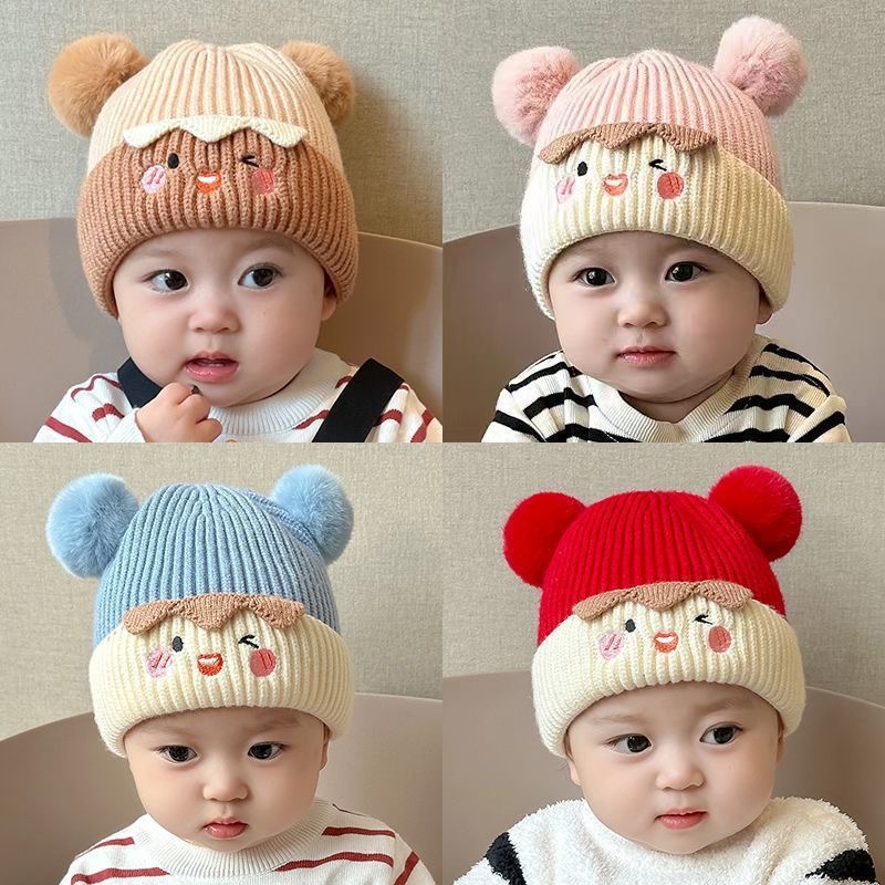 autumn and winter baby cartoon knitted hat baby boys and girls thickened earflaps sleeve cap japanese dinosaur cute wool hat