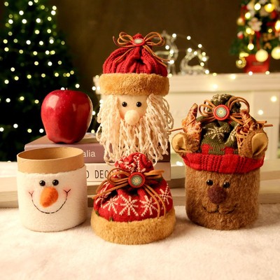 圣诞节装饰毛绒小朋友装饰礼品糖果罐公仔苹果袋平安夜平安果盒子|ms