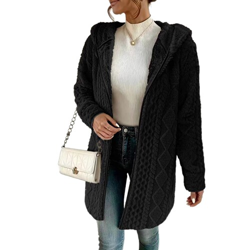 Cross-border women's hooded plush winter warm sweater soft fuzzy comfortable top casual style