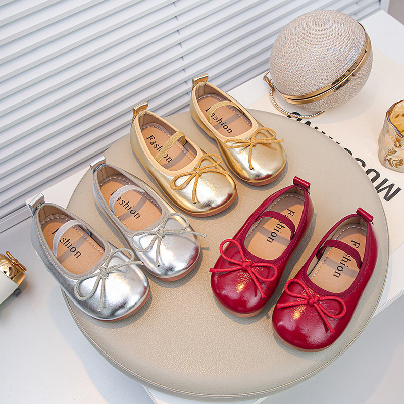 Children's Small Leather Shoes Wholesale 2025 Spring & Fall New Flats Korean Style Girls Soft-Soled Princess Shoes Bow Dance Shoes