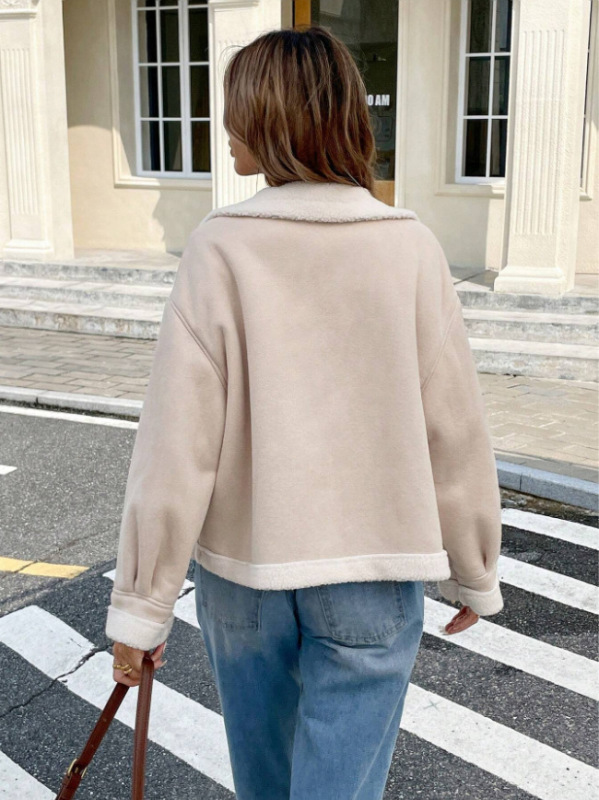 2025欧美秋冬新款外套夹克保暖羊羔毛短款上衣女士冬季外套宽松型|undefined