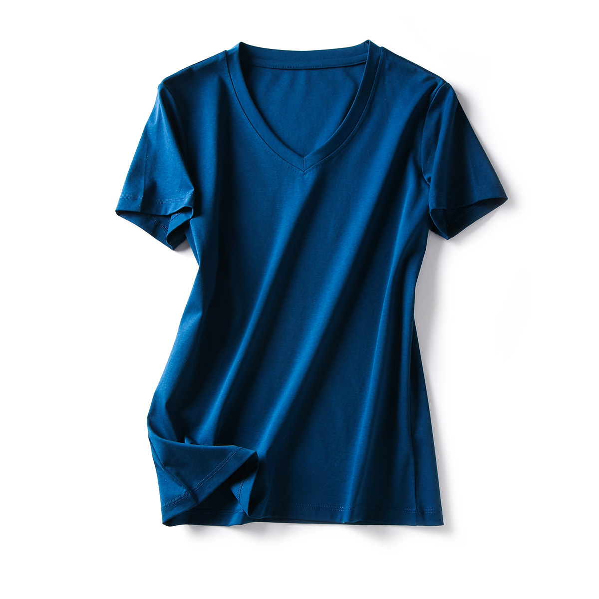 メーカースポット2024夏80本両面シルク綿tシャツ女園vネック半袖純色綿半袖tシャツ