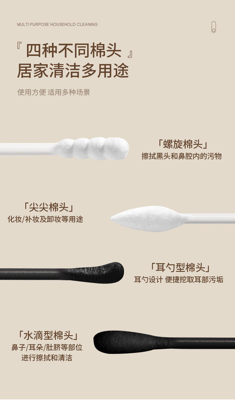 FaSoLa Life 双头掏耳朵棉签  300支/盒 一次性挖耳棉棒  四种棉头 儿童