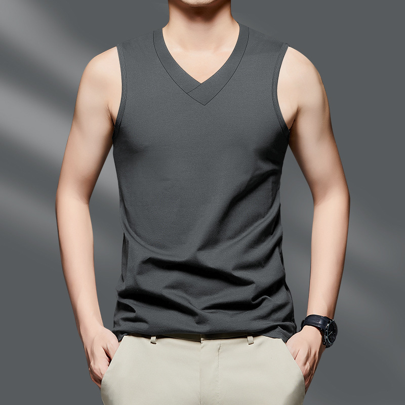 2026 High Quality New V-neck Men's Sleeveless Camisole Solid Color Vest For Summer Slim Fit Sports Outerwear Trend Top_viptrois.com