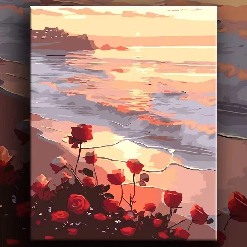 Pintura al óleo digital de bricolaje Rosa hecha a mano relleno de color pintura al óleo curación hecha a mano simple flor sala de estar pintura decorativa Generación de cabello