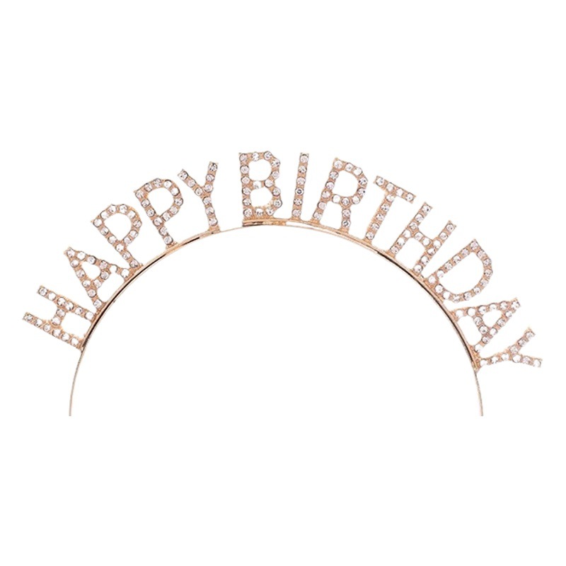 Diademas para fiestas de cumpleaños europeas y americanas, accesorios para el cabello para mujer, letras HAPPYBIRTHDAY, diademas de feliz cumpleaños, decoraciones de diamantes
