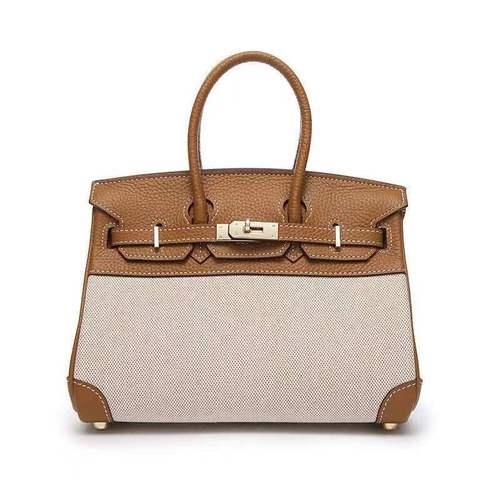 ins网红女士2024新款春夏女包欧美皮配帆布撞色铂金包手提单肩包