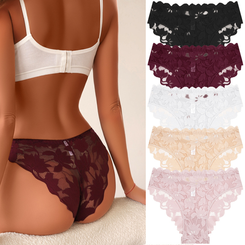 European and American Cross-Border Women's Underwear Bikini Translucent Low-Waist Sexy Lace Half-Covering Women's Briefs