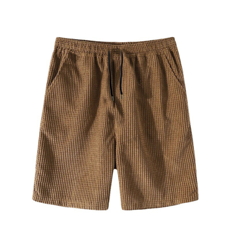 European And American 2025 Spring/Summer Men's Casual Loose Waffle Patchwork Corduroy Short Sleeve Shorts Two-Piece Set_voghion.com