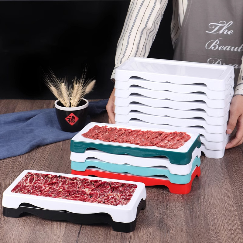 Platos de melamina de carne asada red roja de carne plana tienda de olla caliente comercial de carne de res Chaoshan especial plato rectangular superposición