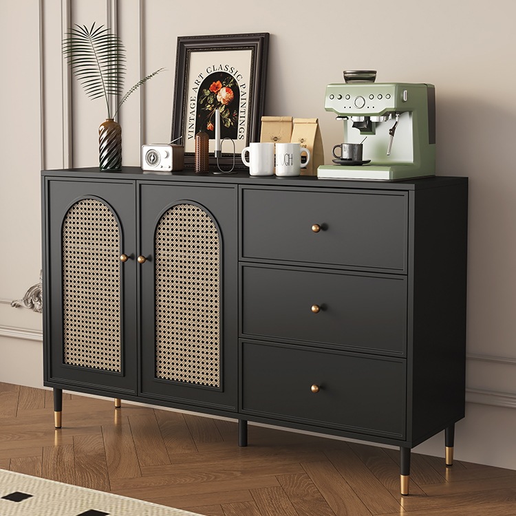 French-Style Sideboard Against the Wall Integrated Storage Cabinet Living Room Tea Cabinet Rattan Coffee Side Cabinet Kitchen Storage E&