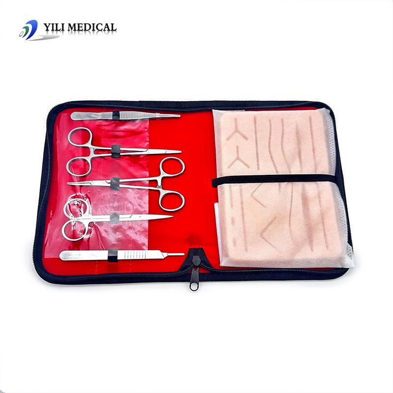 Paquete de equipo de sutura quirúrgica, entrenamiento de estudiantes de medicina, bolsa de costura portátil, práctica de la piel, kit de herramientas de anudado, médico