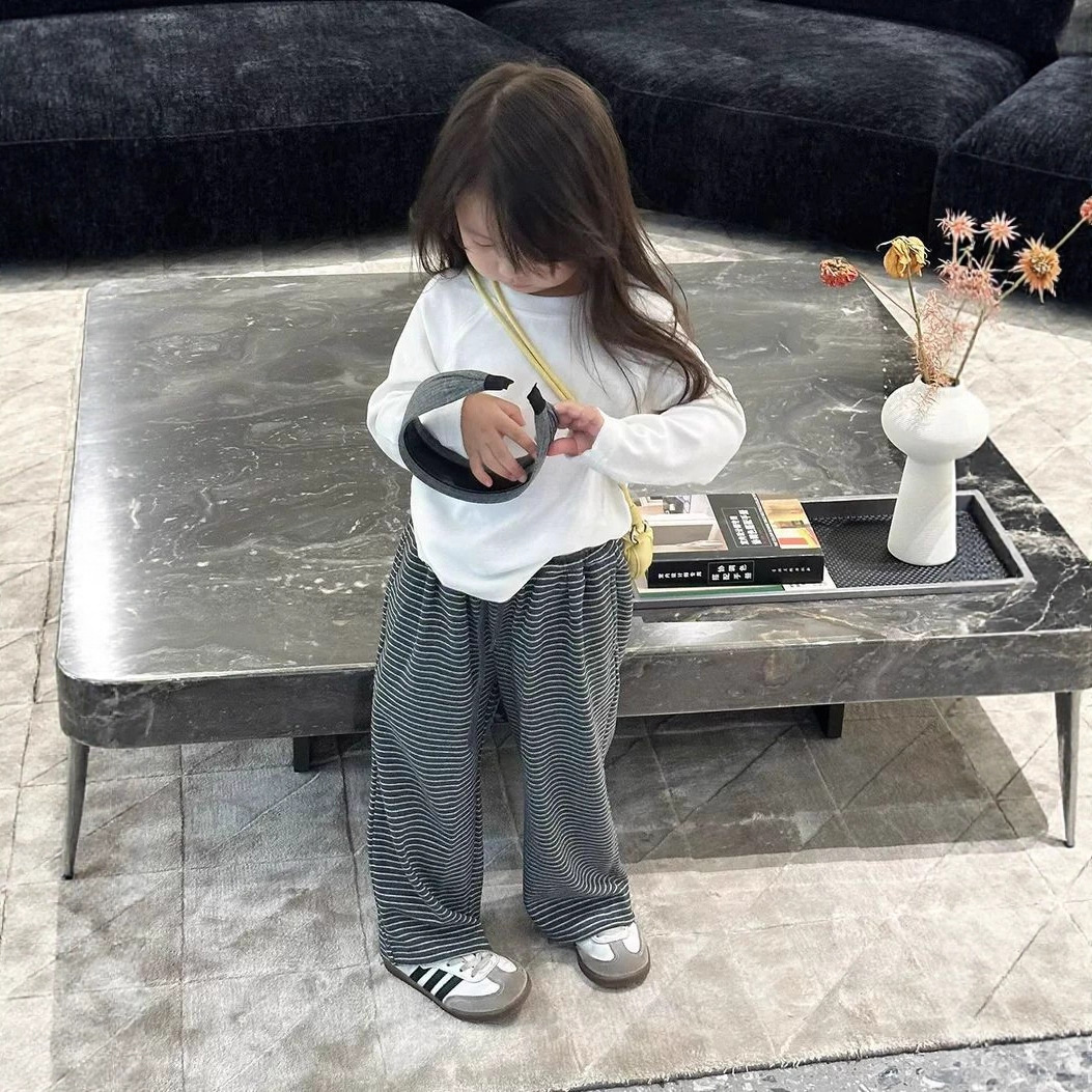 童装女童休闲裤秋季新款小众百搭儿童阔腿裤宝宝条纹裤子