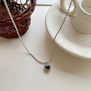 Kashite South Korea Korean S925 Sterling Silver Ins Style Mysterious Heart-shaped Agate Personality Necklace